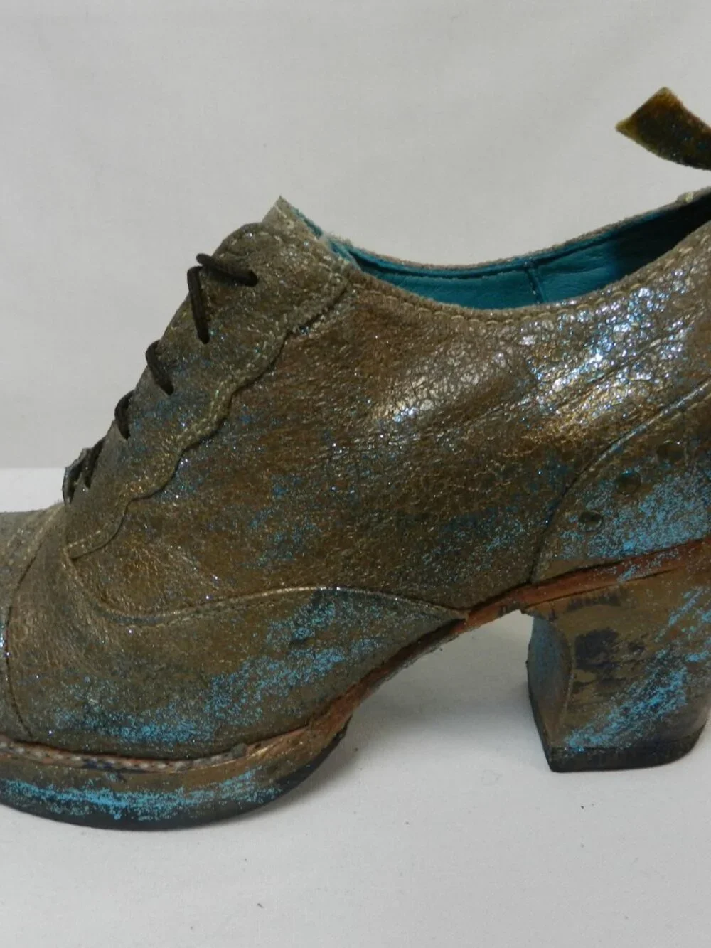 PS Kaufman Crosswalk Leather brown turquoise oxford pumps lace up Size Sz 7.5